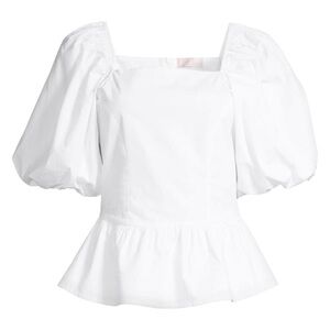 RACHEL PARCELL PUFF-SLEEVE PEPLUM TOP IN WHITE